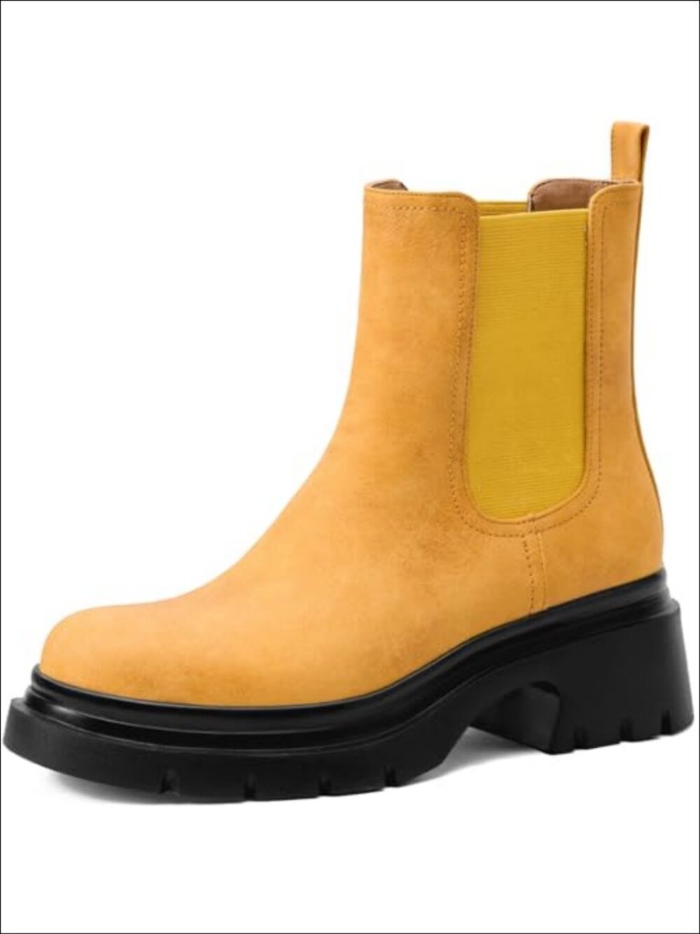 Women's Chelsea Ankle Boots Platform Chunky Heel Faux Leather Slip On Booties